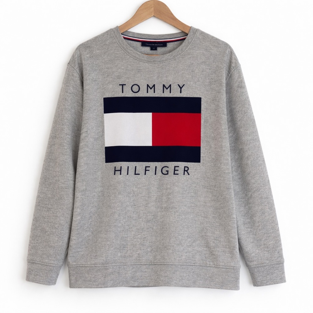 Tommy Hilfiger Flag Logo Crewneck Sweatshirt Grey | Unisex Small | Classic 90s - Picture 2 of 8